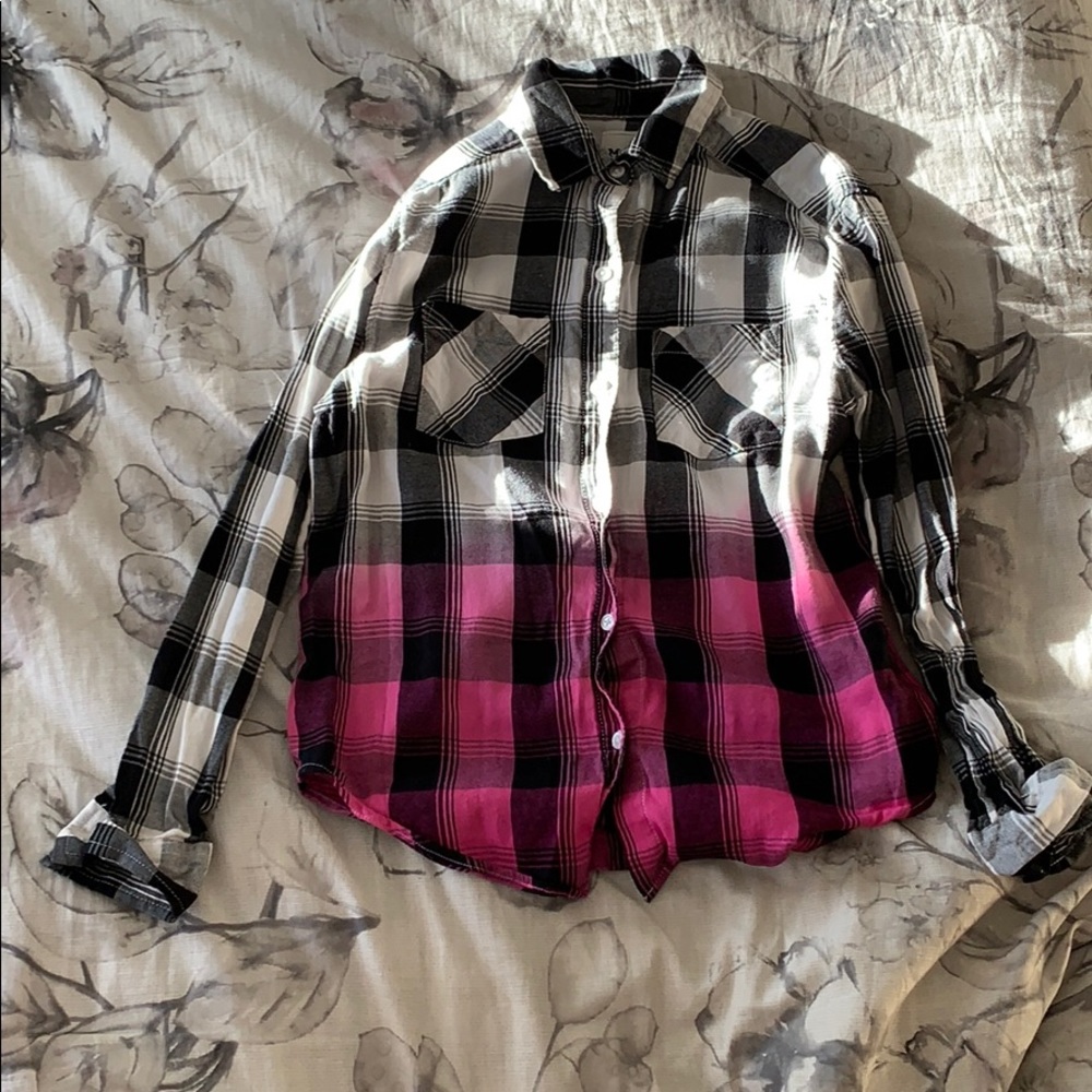 COPY - Mudd girls ombré black to pink plaid butto…